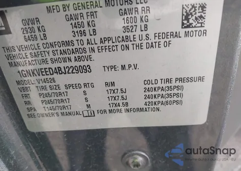 2011 Chevrolet Traverse Ls z USA, uszkodzony, nr VIN 1GNKVEED4BJ229093